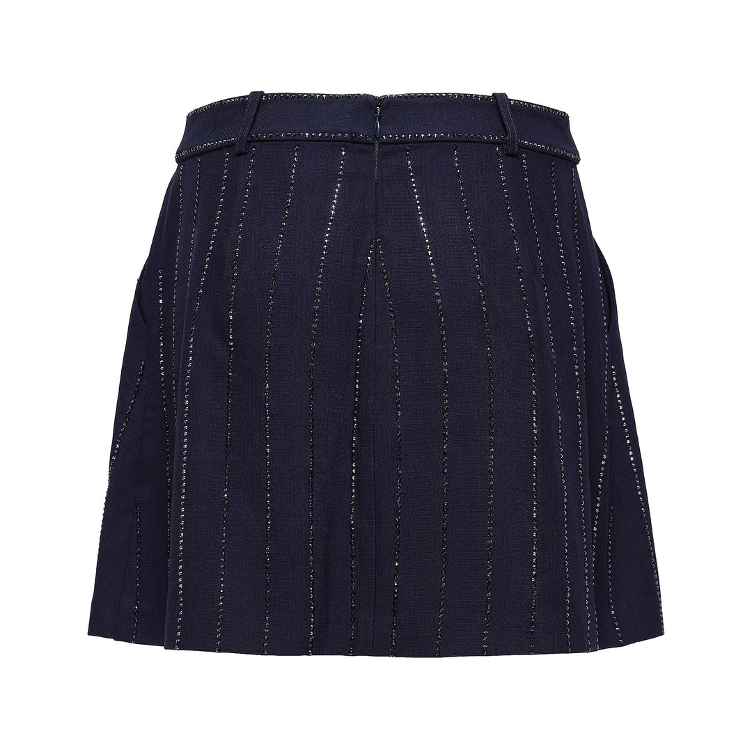 Navy Rhinestone Pinstripe Mini Skirt