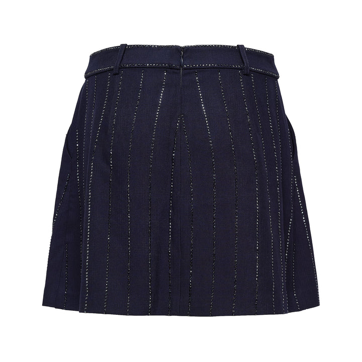 Navy Rhinestone Pinstripe Mini Skirt