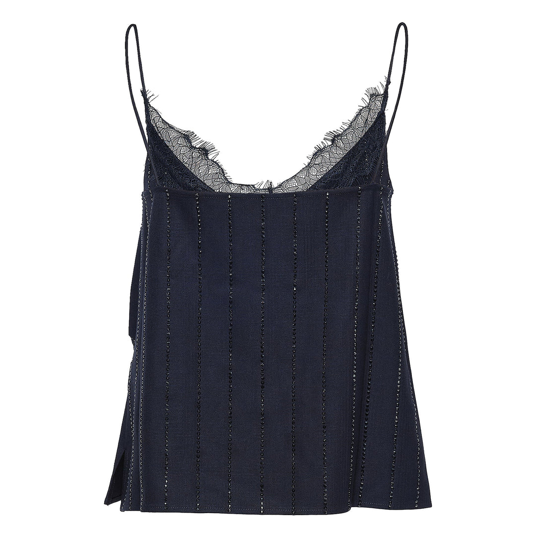 Navy Rhinestone Pinstripe Cami Top