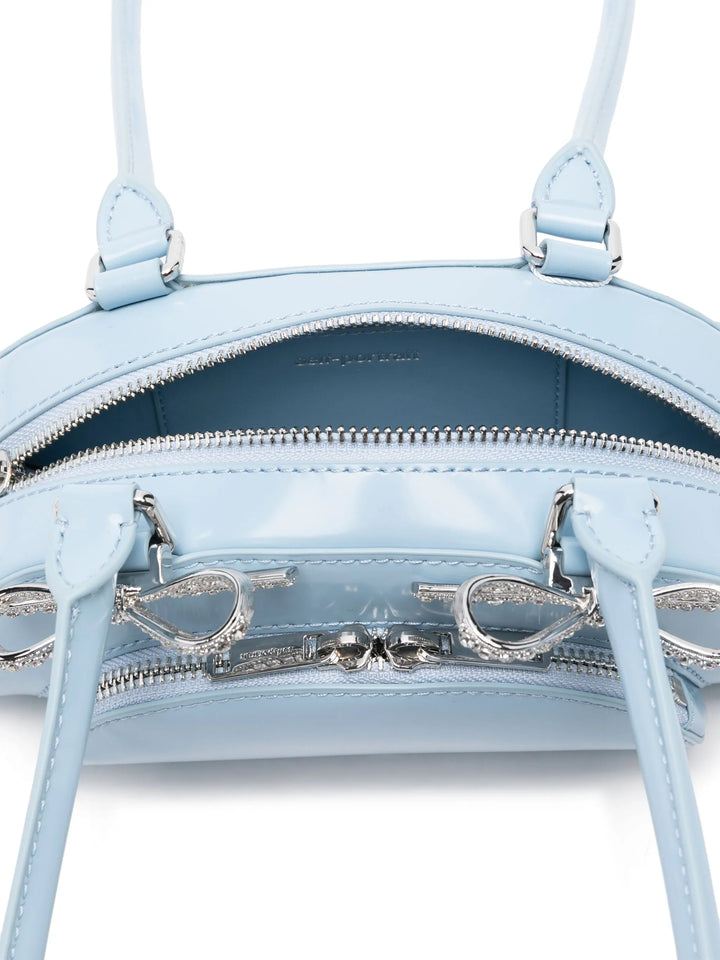 Blue Leather Curved Mini Shoulder Bag