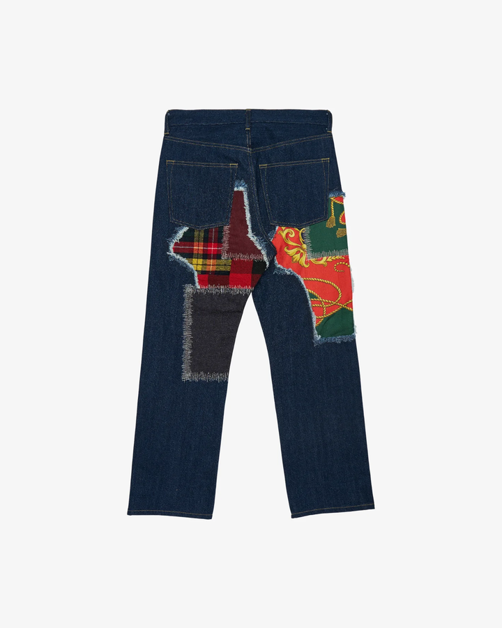 Denim x Silk Scarf Patchwork Jeans