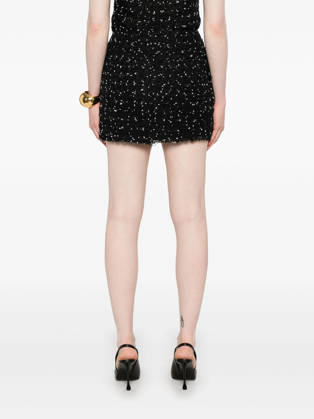 4 Pockets Asymmetric Polka Dots Tweed Skirt