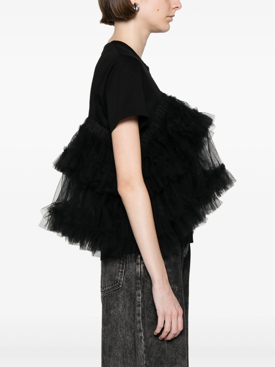 Cotton Ponte X Nylon Tulle T-Shirt