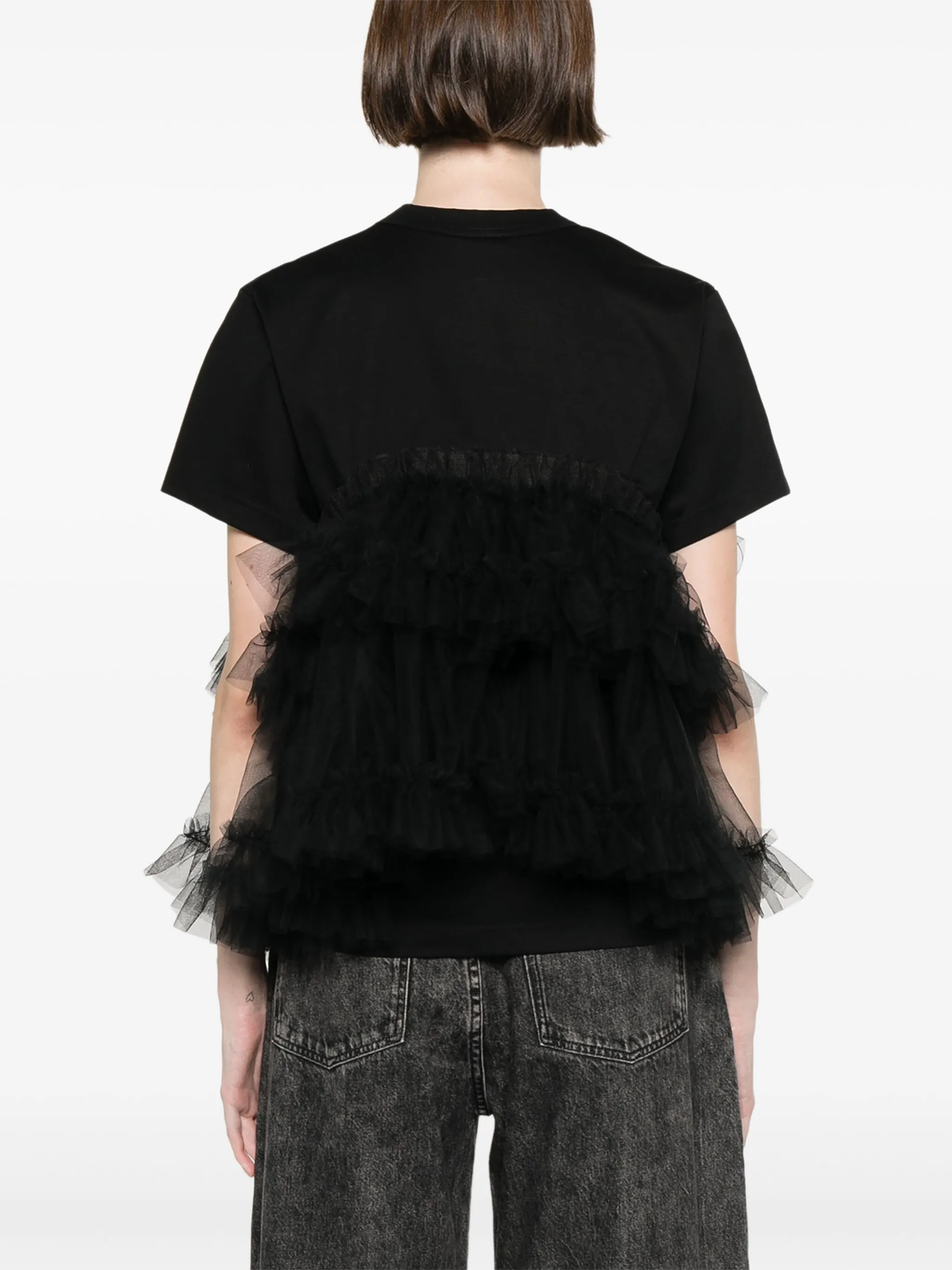 Cotton Ponte X Nylon Tulle T-Shirt