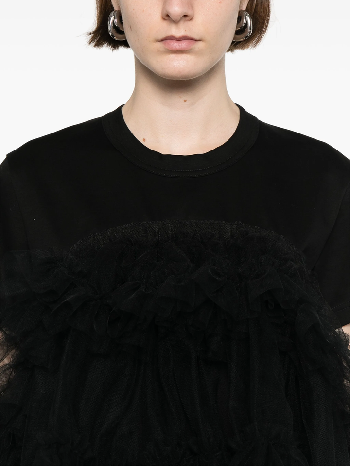Cotton Ponte X Nylon Tulle T-Shirt