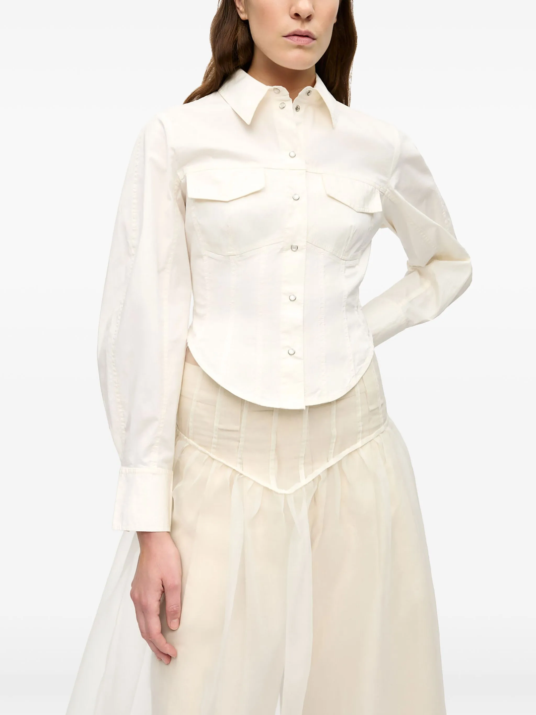 Washed Stretch Cotton Corset Shirt