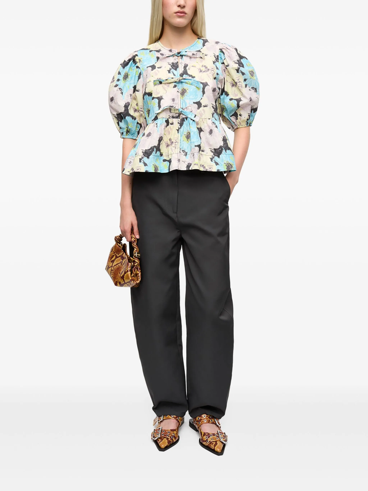 Printed Cotton Peplum Blouse