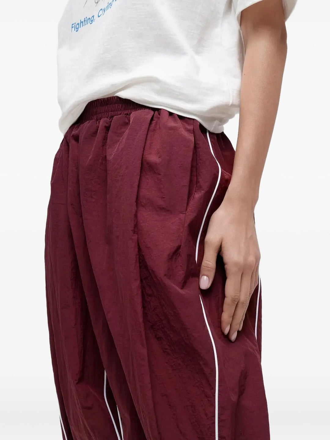 Red Piping Detail Tucked Pants