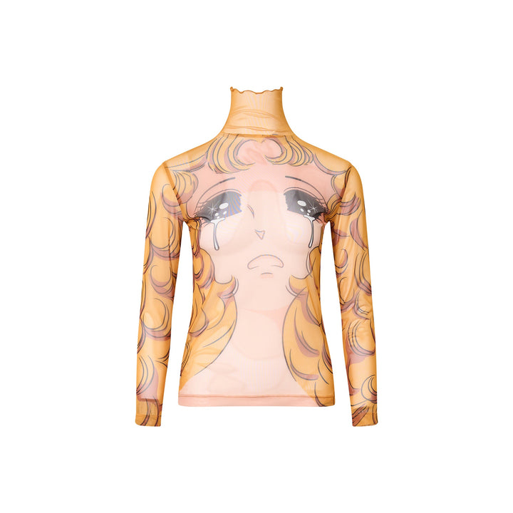 Crying Girl Mock Neck Mesh Top