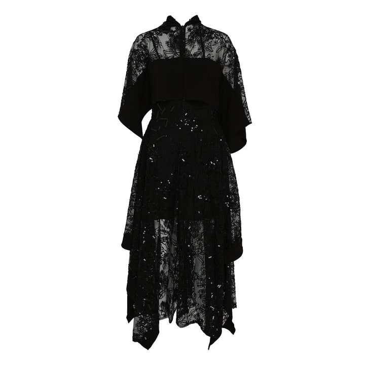 Sequin Lace Mockneck Flounce Dress
