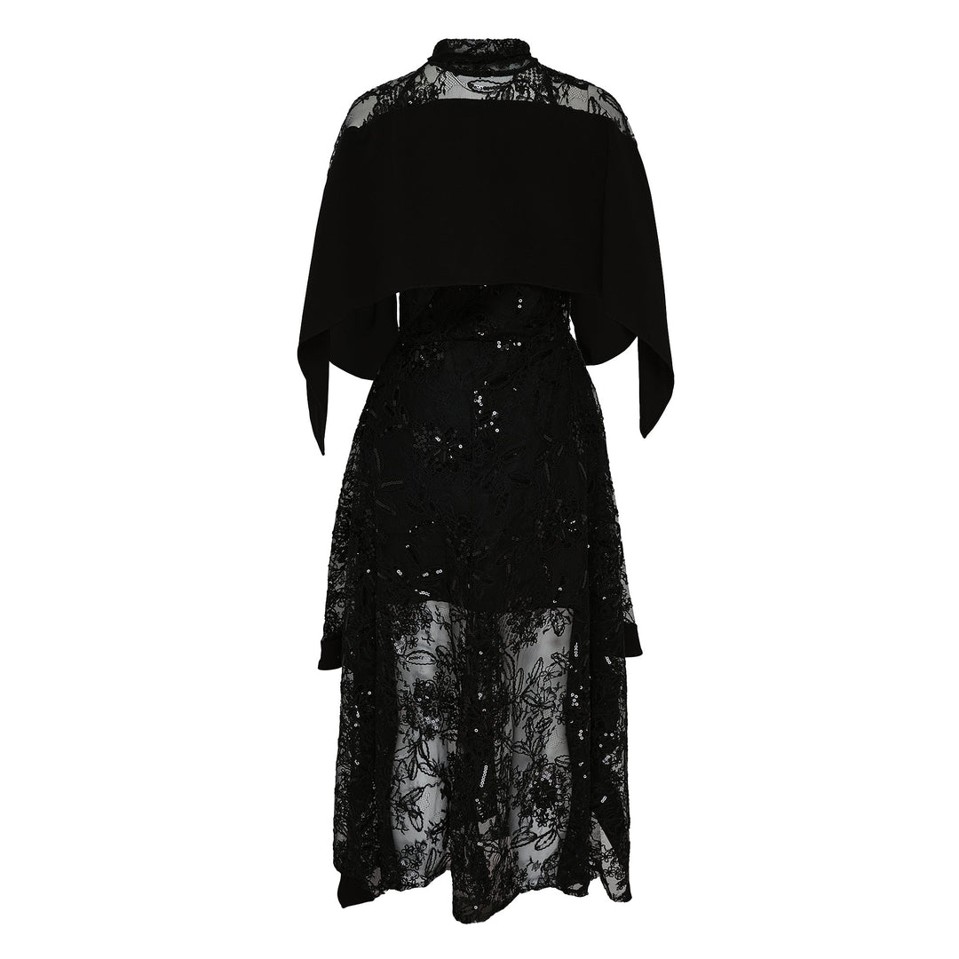 Sequin Lace Mockneck Flounce Dress