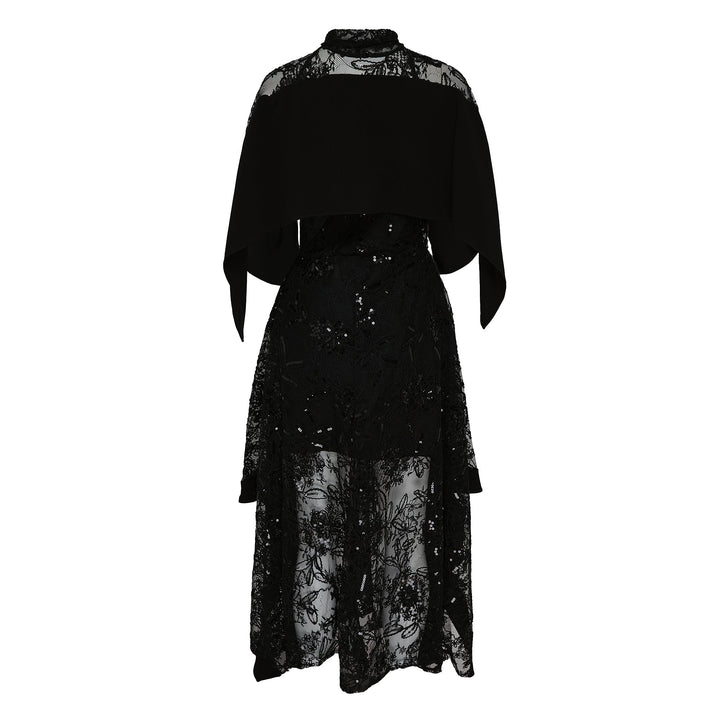Sequin Lace Mockneck Flounce Dress
