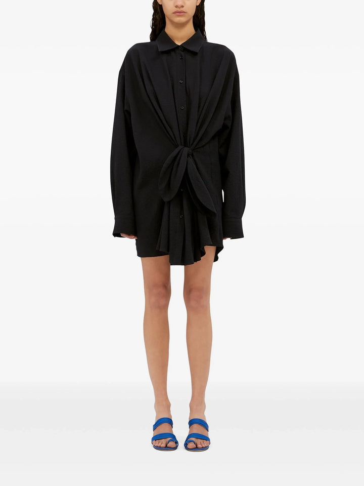 Black Tie-Waist Shirt Dress