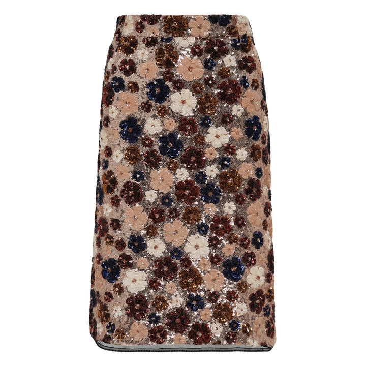 Medium Waist Floral Sequined Skirt