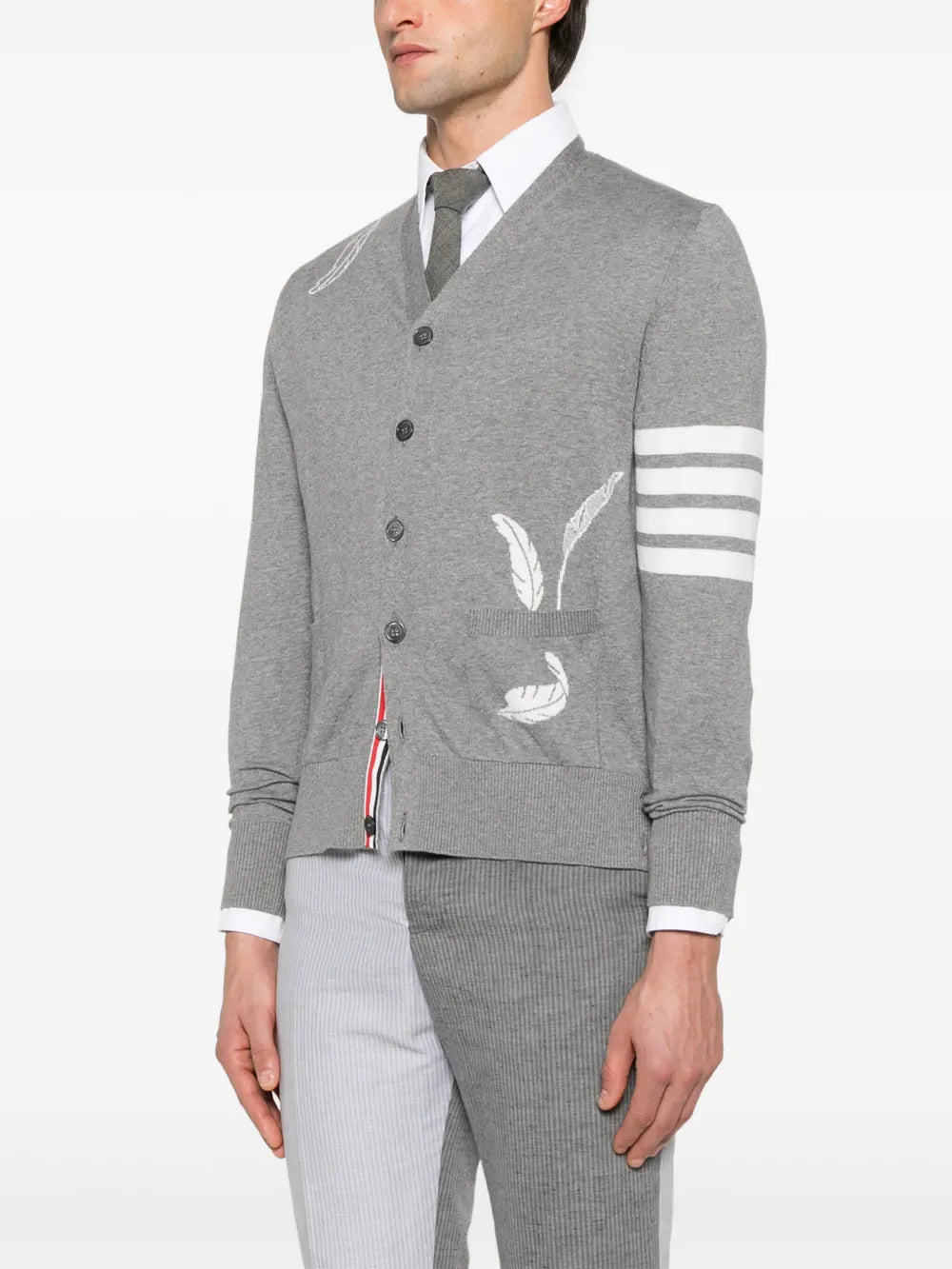 Feather Intarsia 4-Bar Cardigan