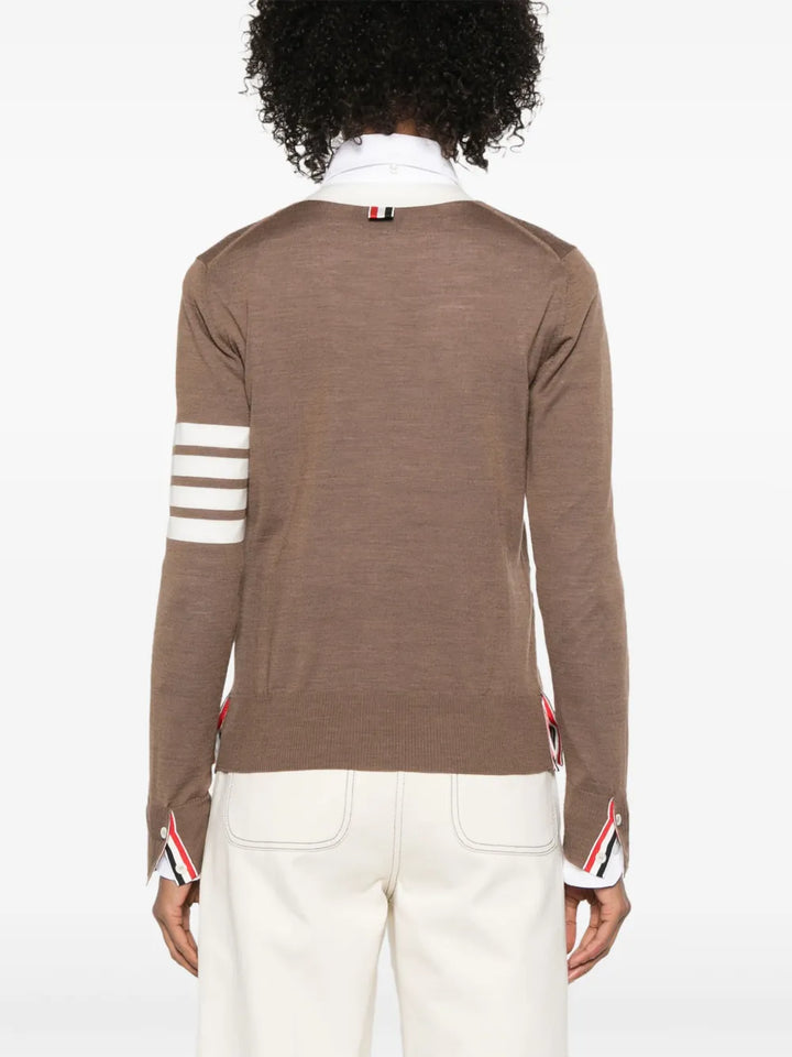 Fine Merino Wool 4-Bar Relaxed Fit V Neck Cardigan Women