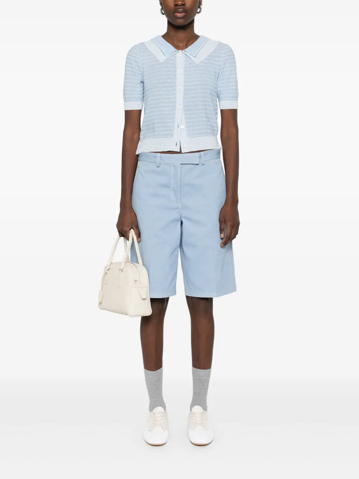 Striped Tuck Stitch Short Sleeve Cardigan