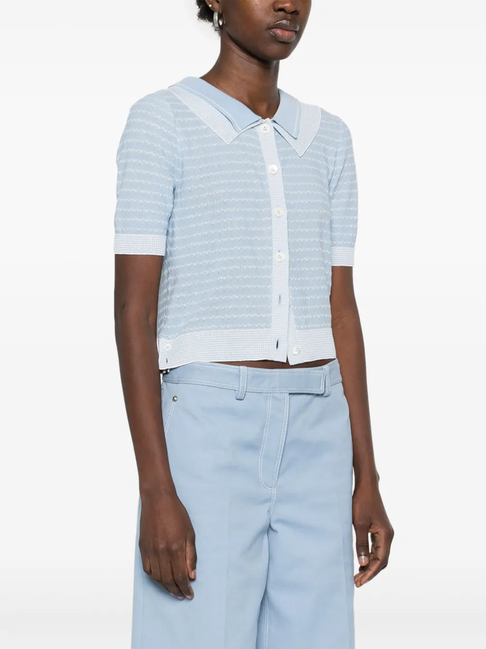 Striped Tuck Stitch Short Sleeve Cardigan