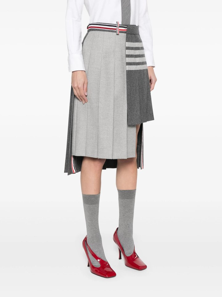 Wool Flannel 4-Bar Pleated Skirt