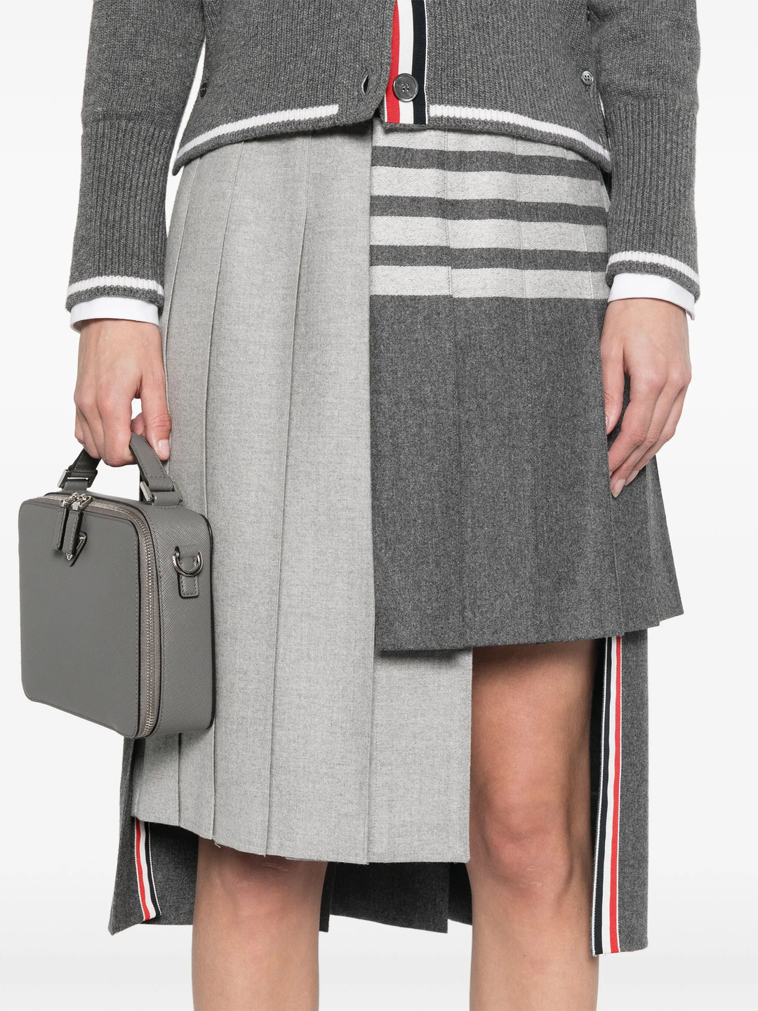 Wool Flannel 4-Bar Pleated Skirt