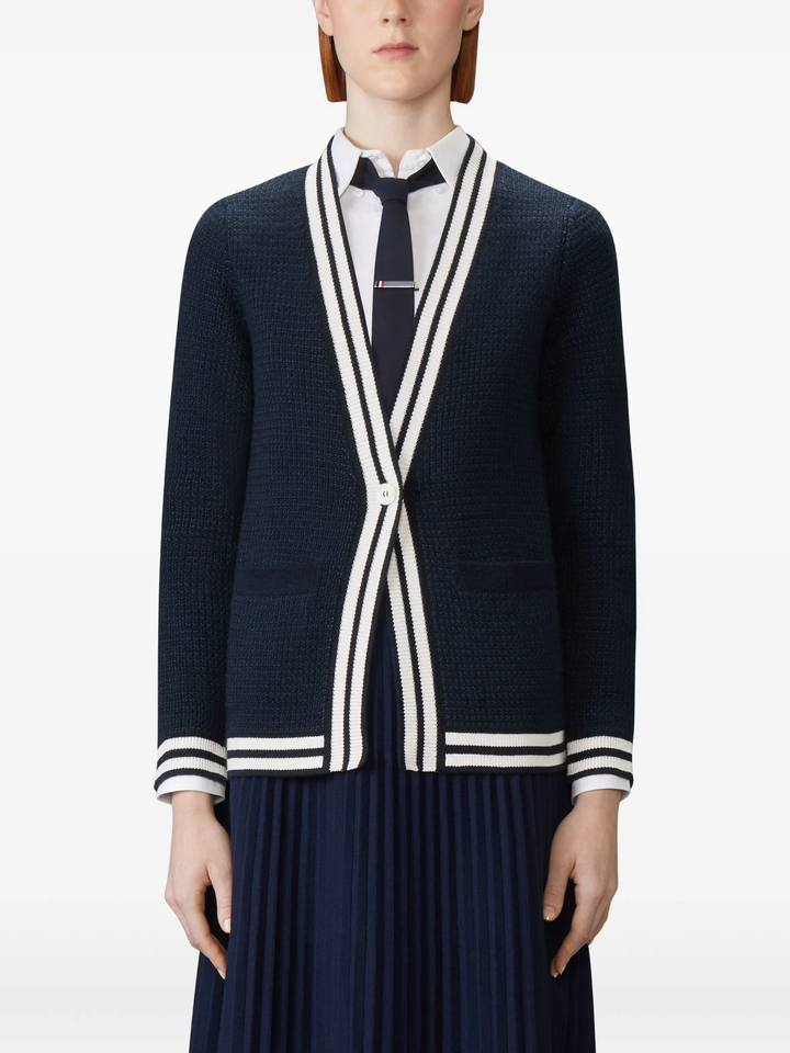 Tuck Stitch V Neck Cardigan
