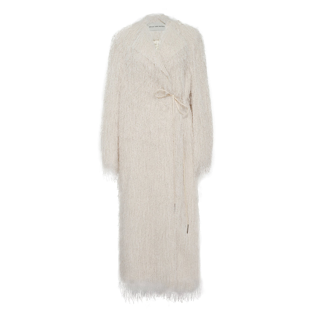 Long Collarless Coat With Lace