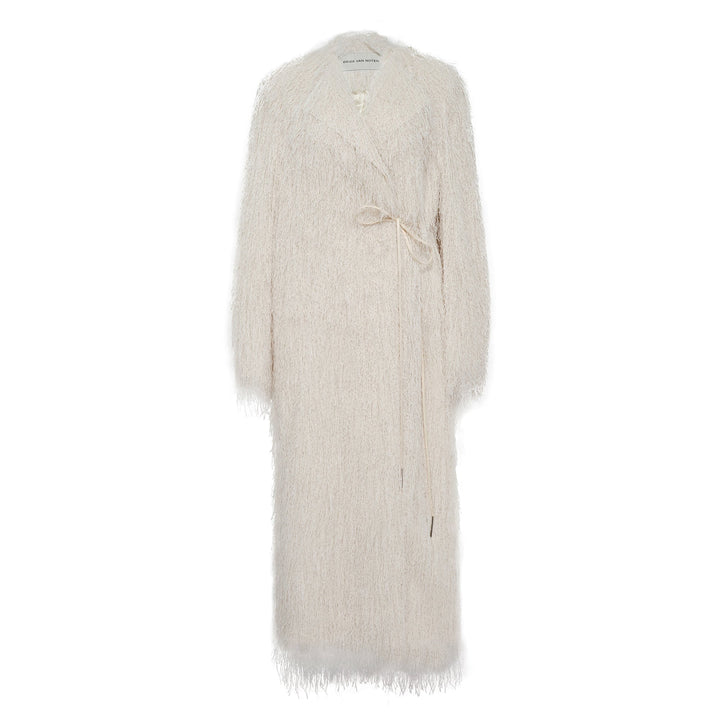 Long Collarless Coat With Lace