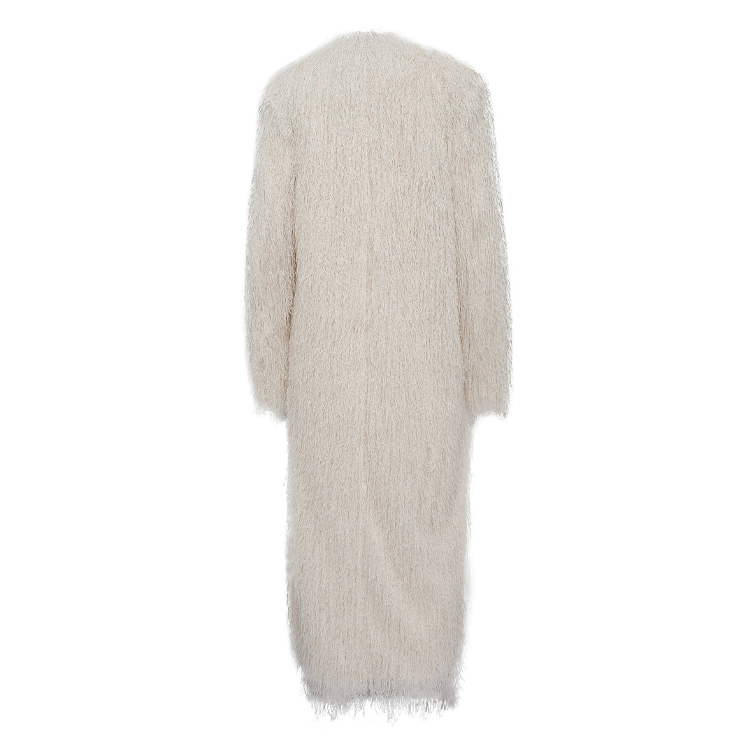 Long Collarless Coat With Lace
