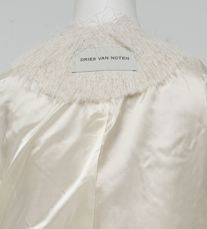 Long Collarless Coat With Lace