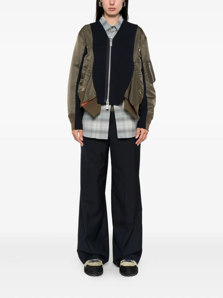 Nylon Twill X Knit Cardigan