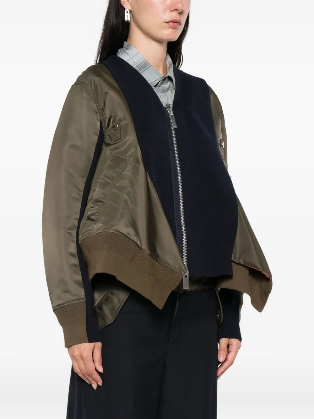 Nylon Twill X Knit Cardigan