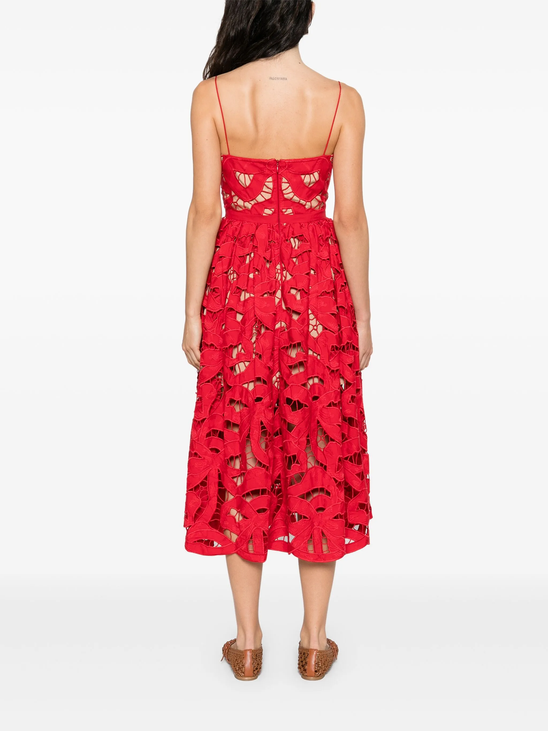 Red Bow Embroidered Midi Dress