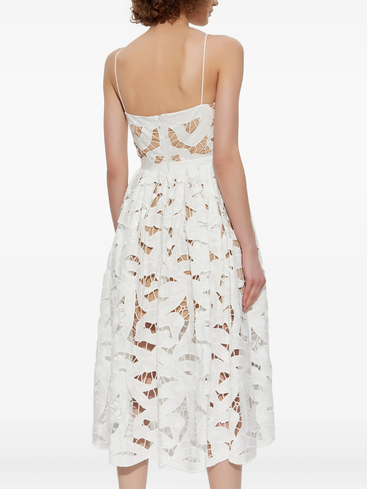 White Bow Embroidered Midi Dress