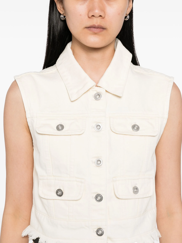 Cream Denim Sleeveless Top