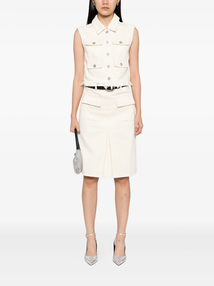 Cream Denim Midi Skirt