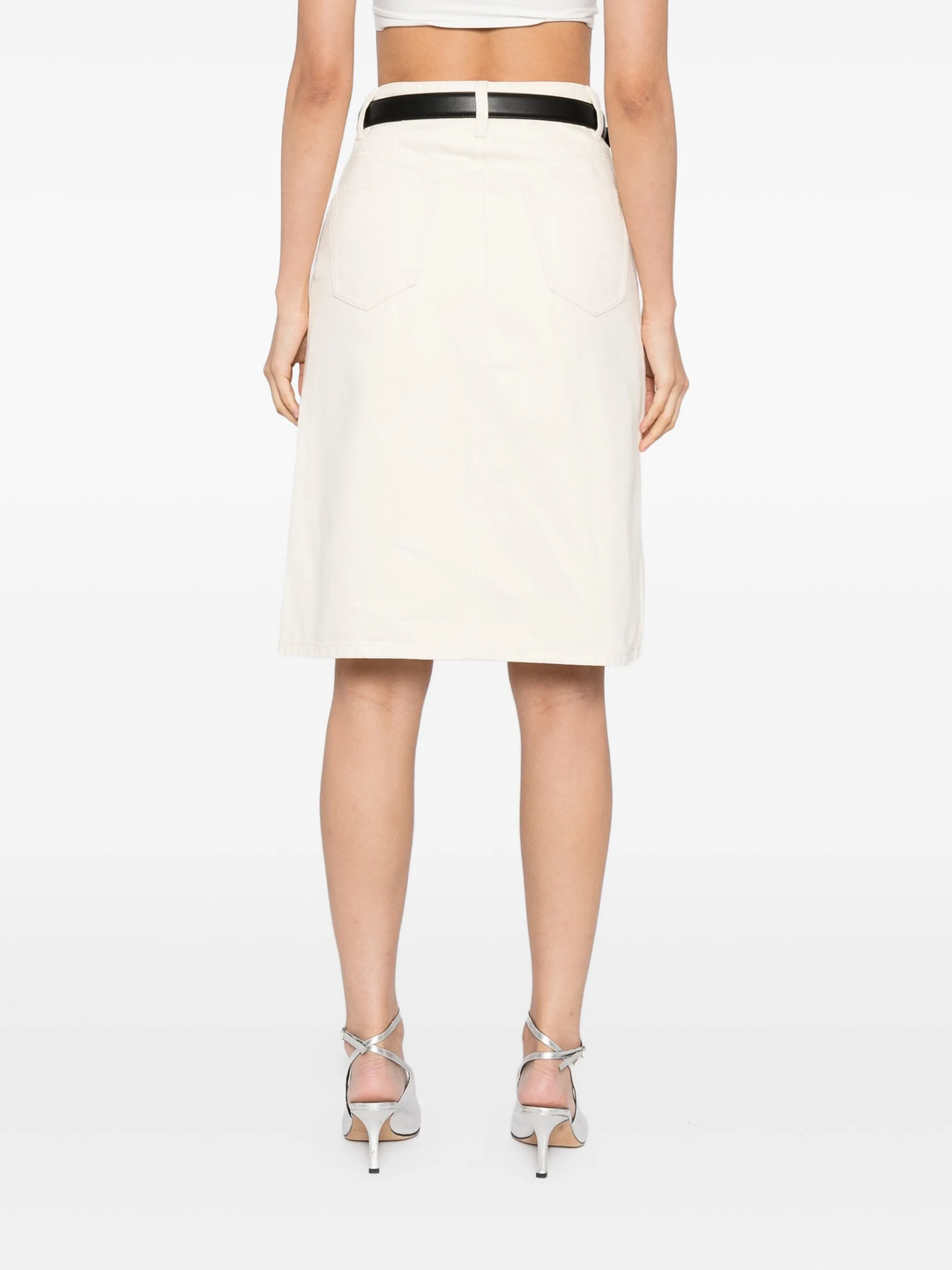 Cream Denim Midi Skirt