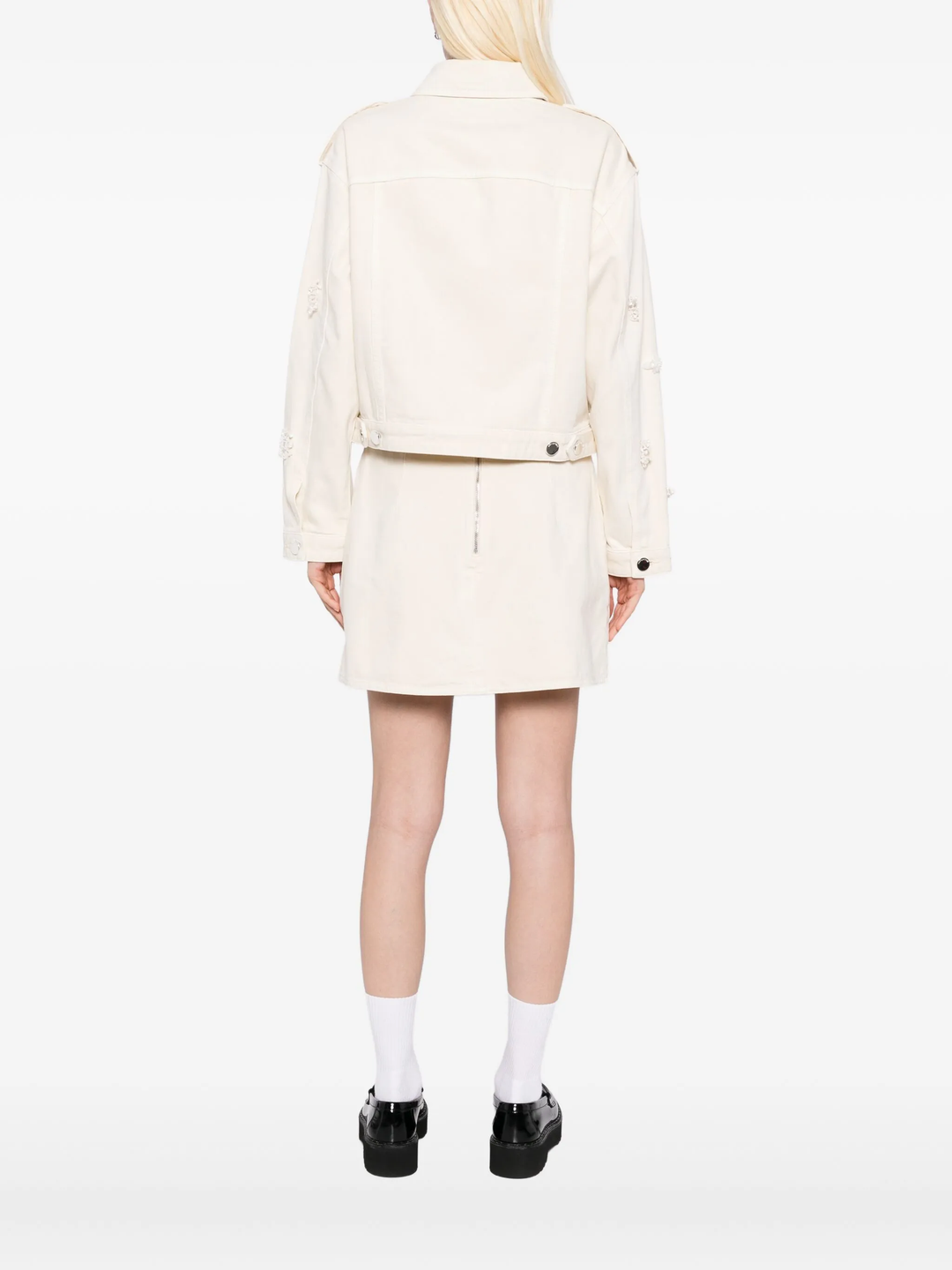 Cream Denim Beaded Floral Jacket