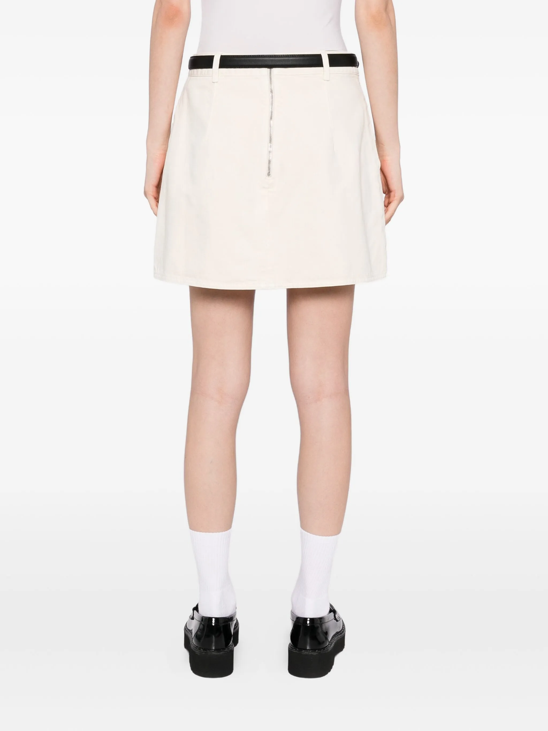 Cream Denim Beaded Floral Mini Skirt