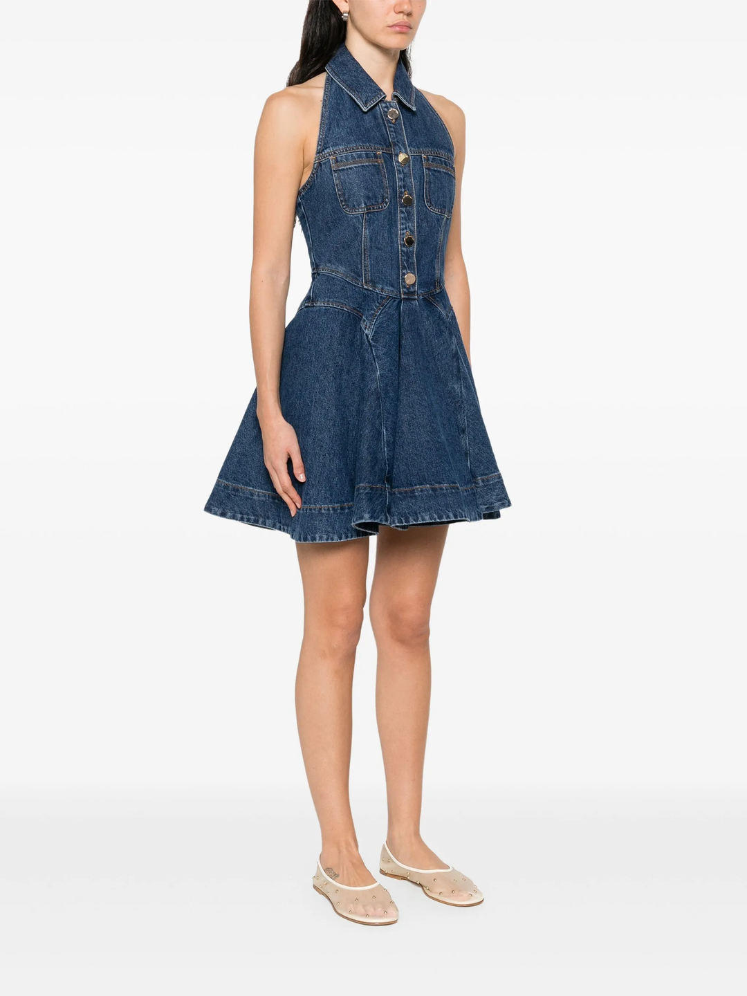 Denim Sleeveless Flared Mini Dress