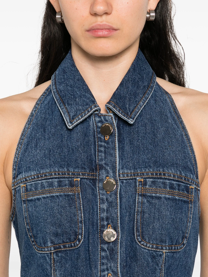 Denim Sleeveless Flared Mini Dress