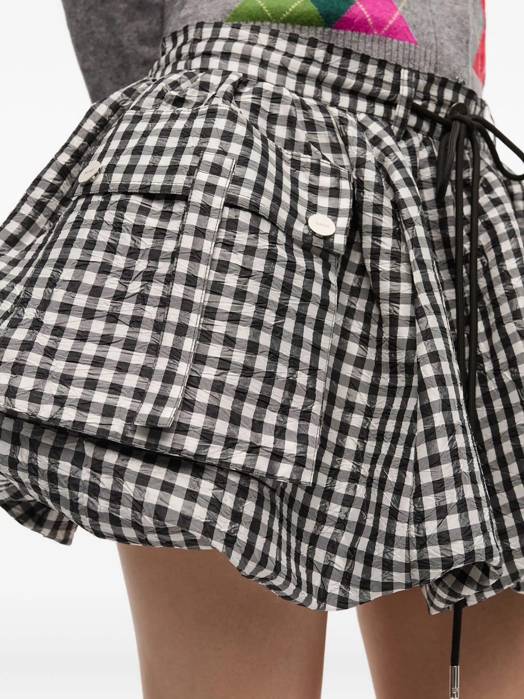 Crinkled Taffeta Check Mini Bubble Skirt