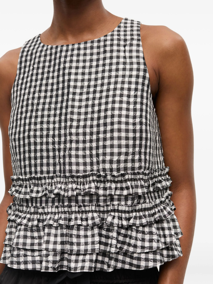 Crinkled Taffeta Check Open Back Top