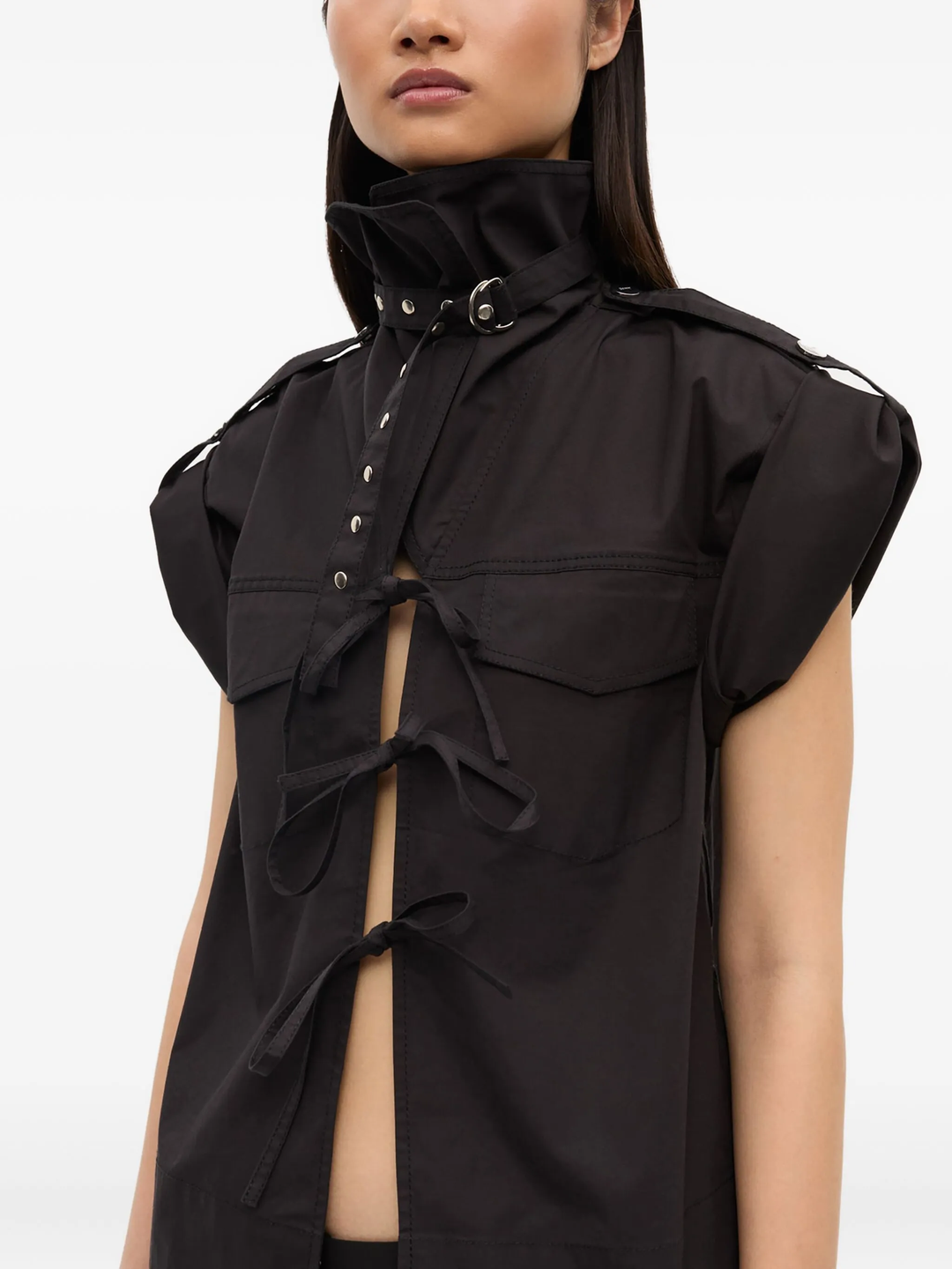 Stretch Cotton Cowl Neck Blouse