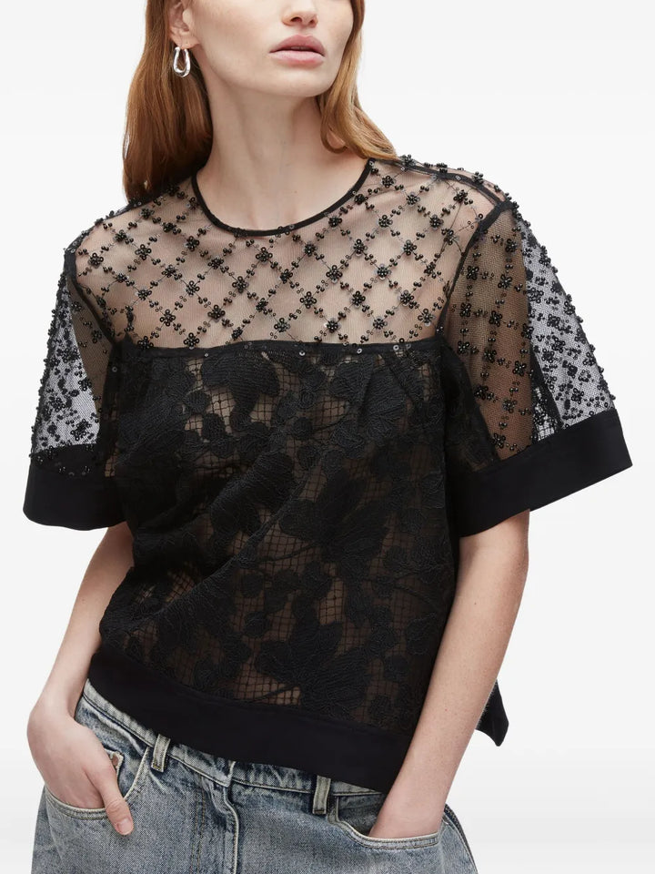 Corded Lace Organza Flounce Top