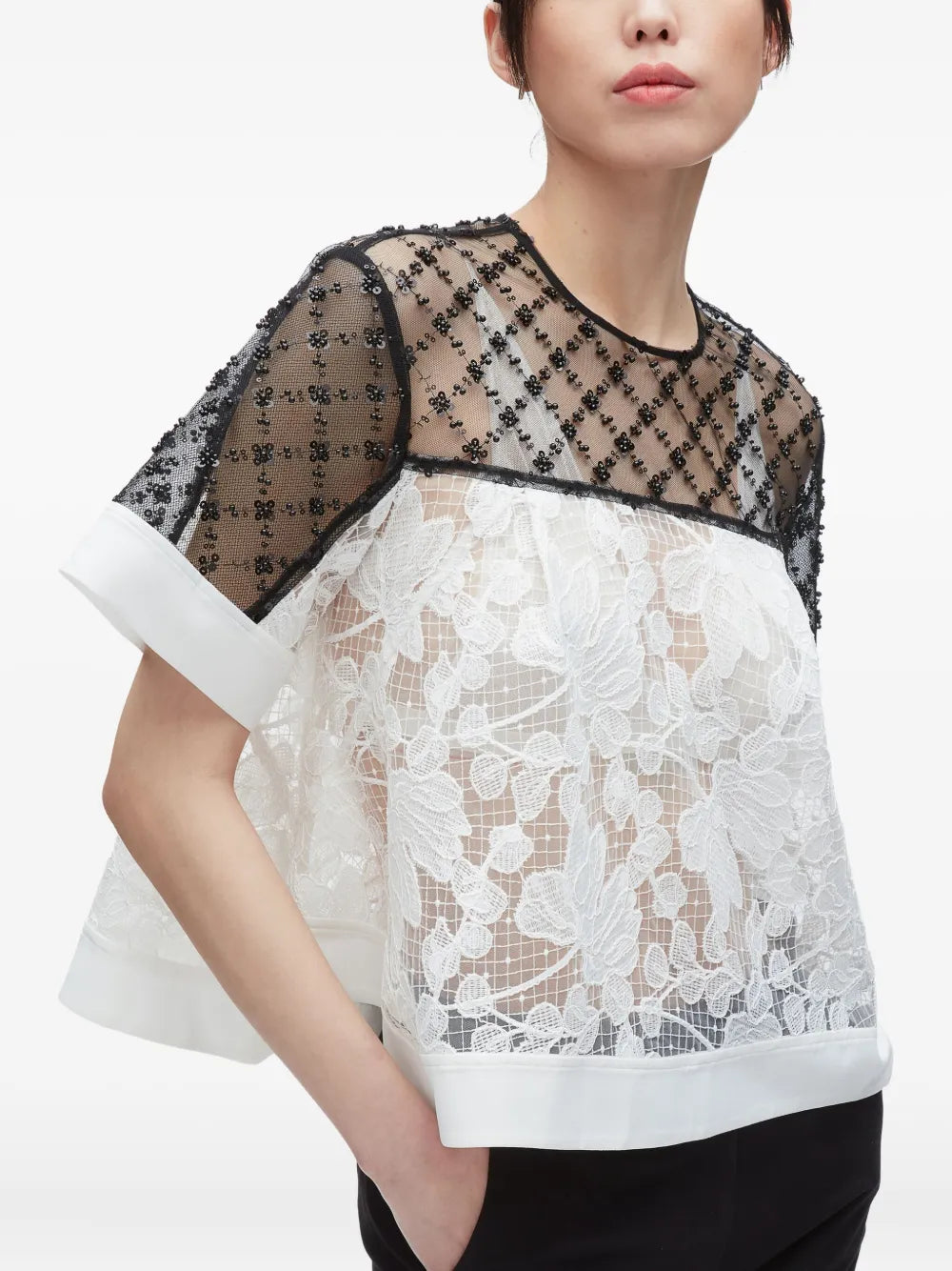 Corded Lace Organza Flounce Top