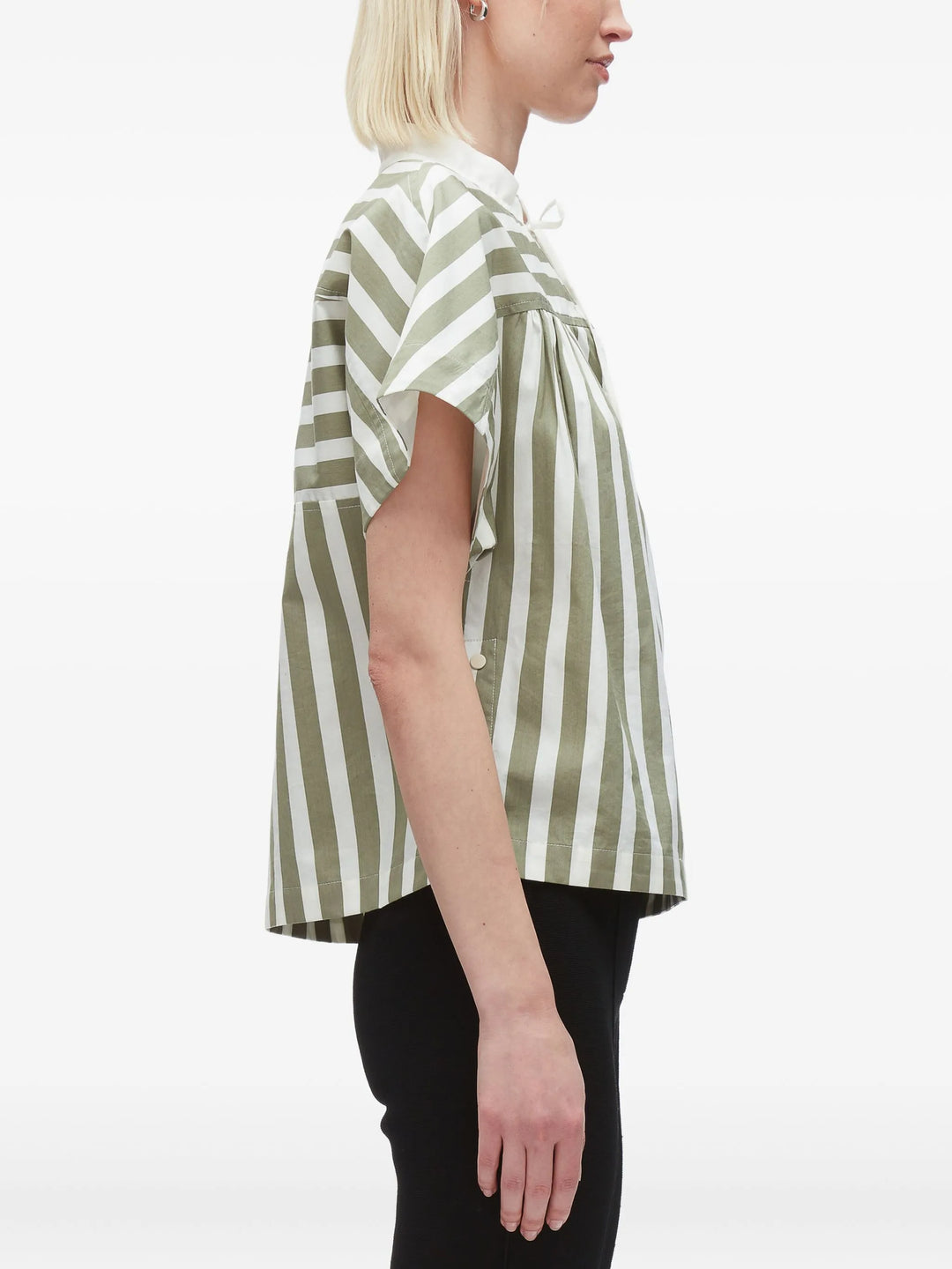 Striped Open Neck Top With Ties