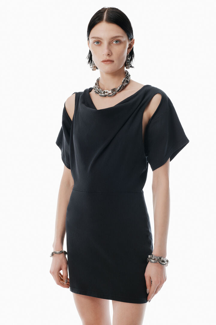 Deconstructed Cowl Neck Mini Dress