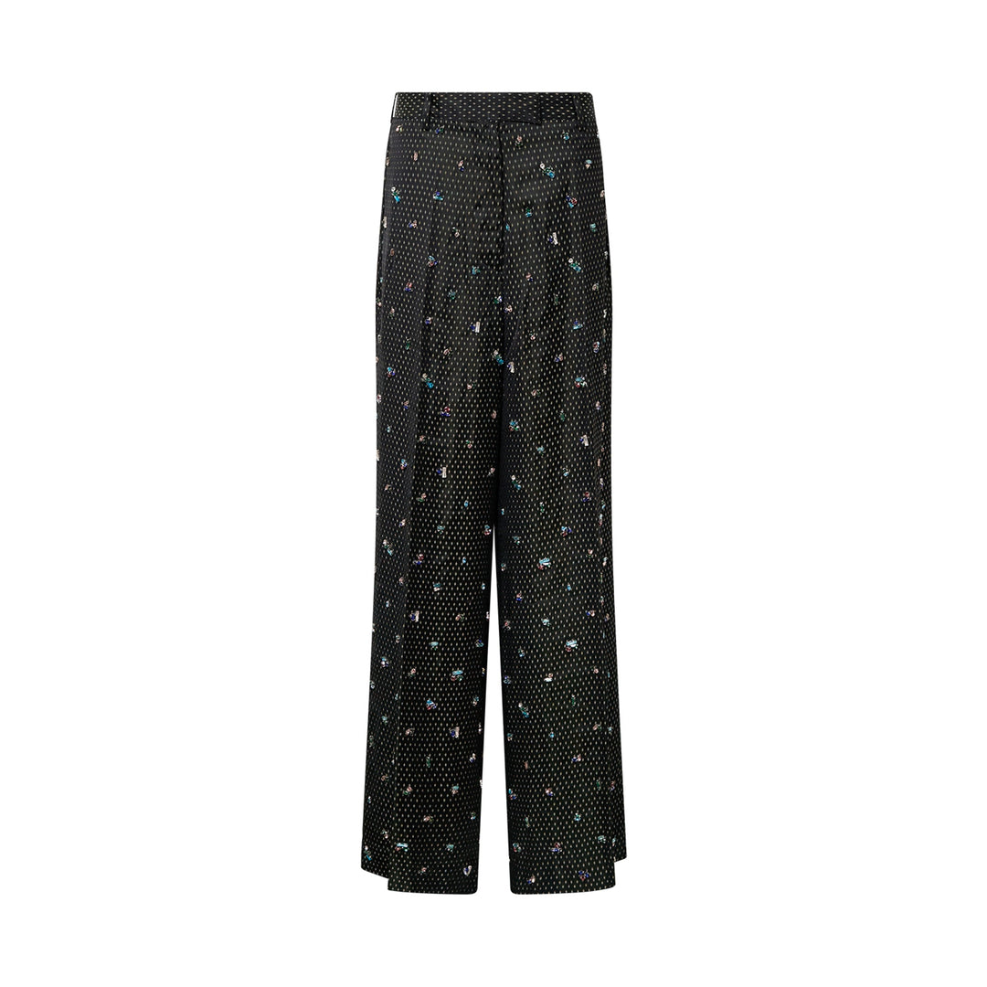 Wide Leg Casual Pants Embroidered