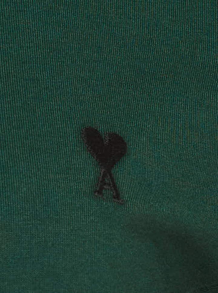 AMI Alexandre Mattiussi forest green short sleeve T-shirt with tonal black Ami de Cœur embroidered logo on the chest and crew neckline - view 3