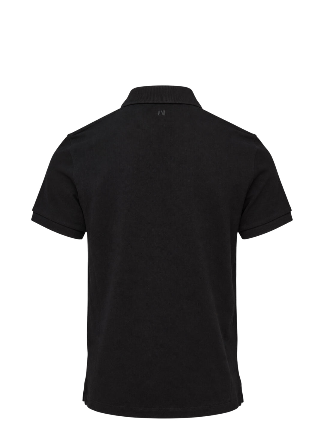 Ami Alexandre Mattiussi black piqué polo shirt with white Ami de Cœur logo embroidery on the chest and a two-button placket, front view - view 2